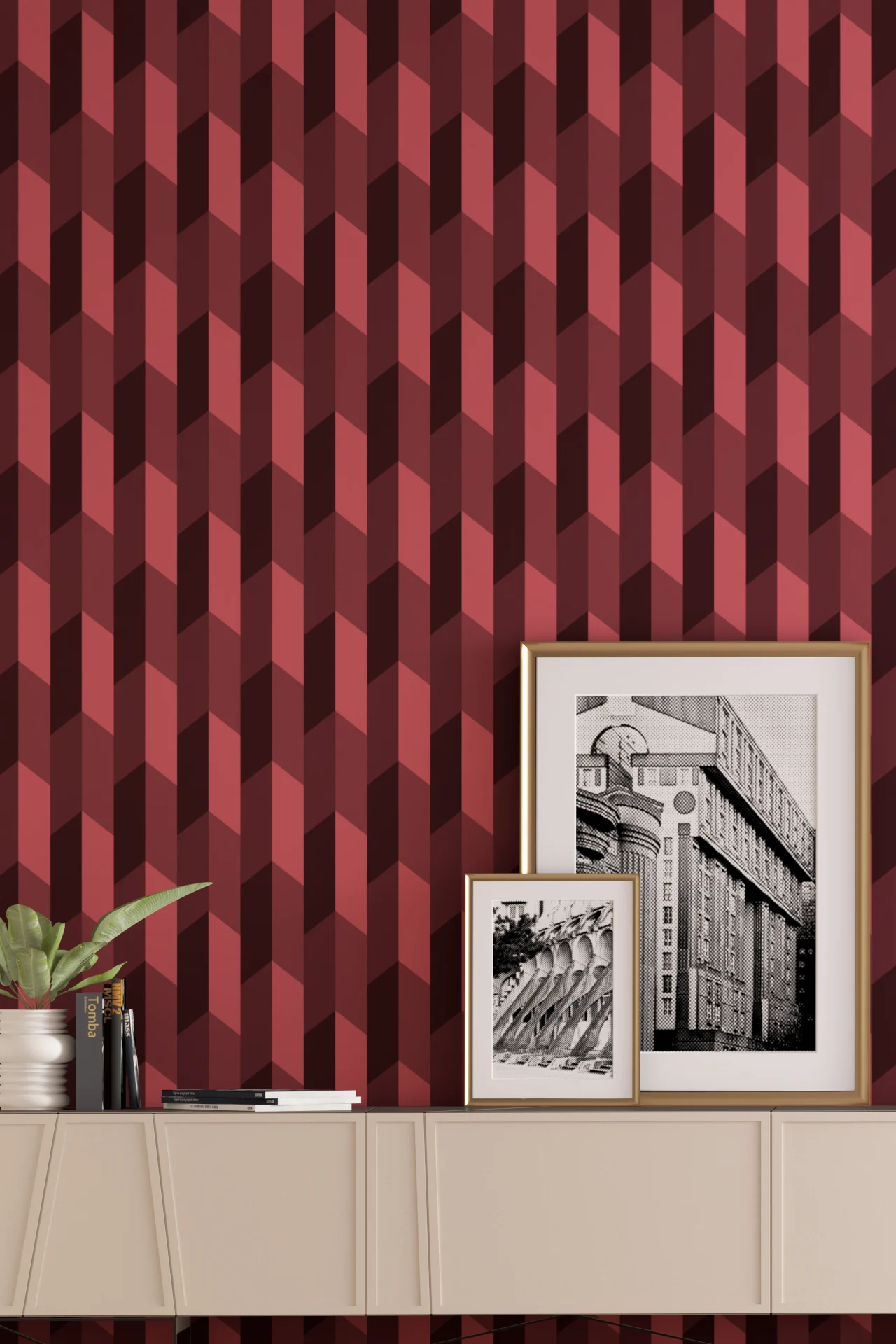 Stitch Crease Diagonal Sanguine Wallpaper