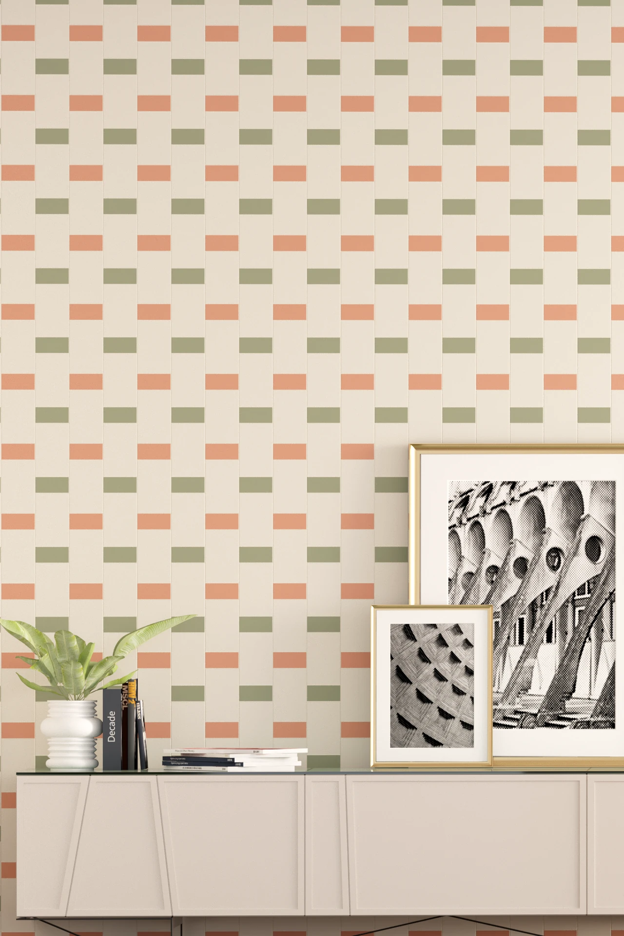 Stitch Flemish Bond Coral Porcelain Tile
