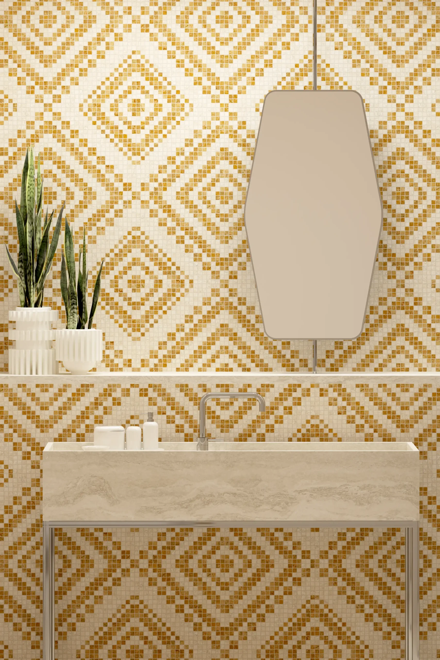 Diamond Travertine Chiaro Giallo Mosaic