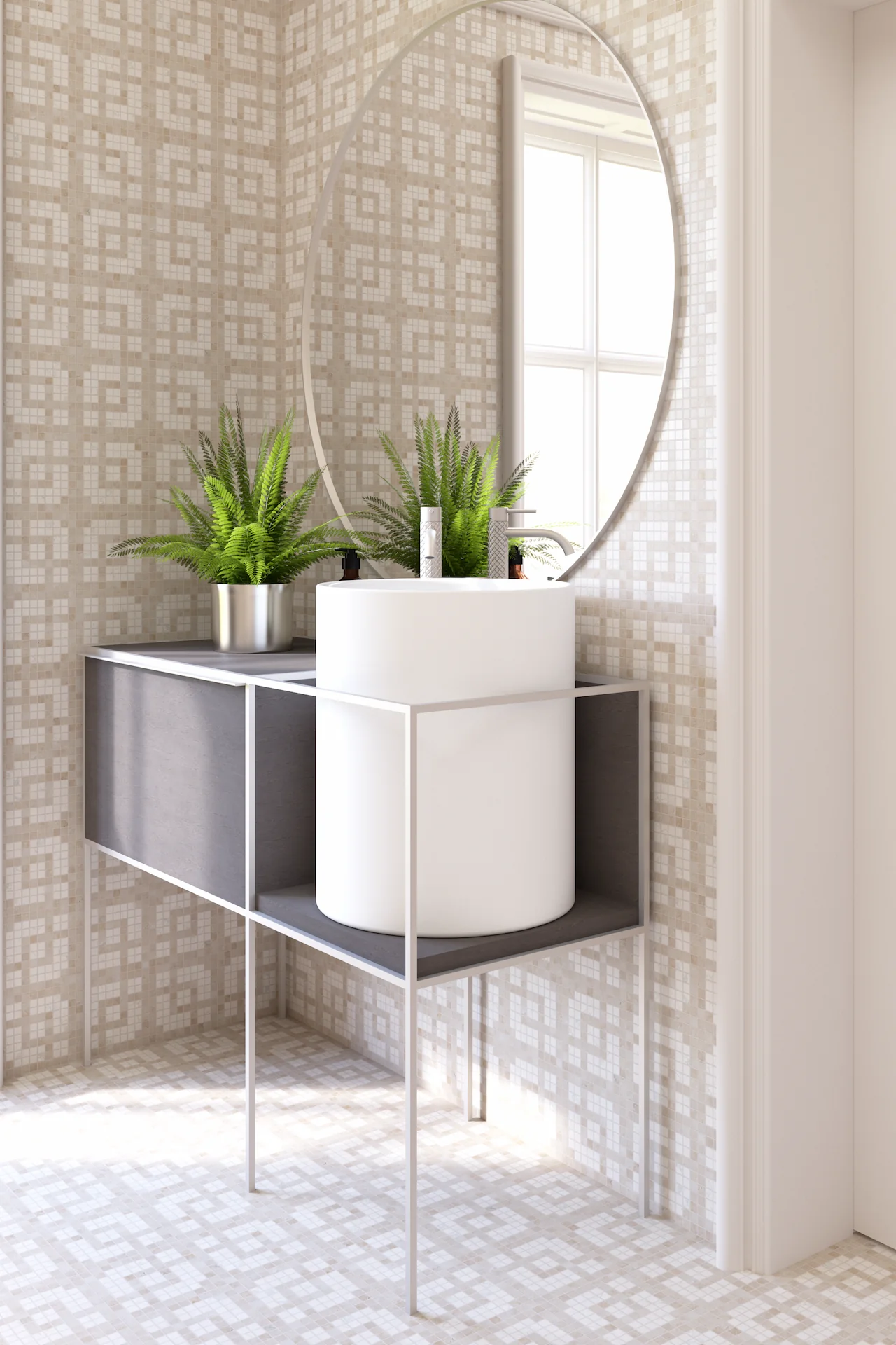 Grid Bianco PerlinoTravertine Rapolano Mosaic