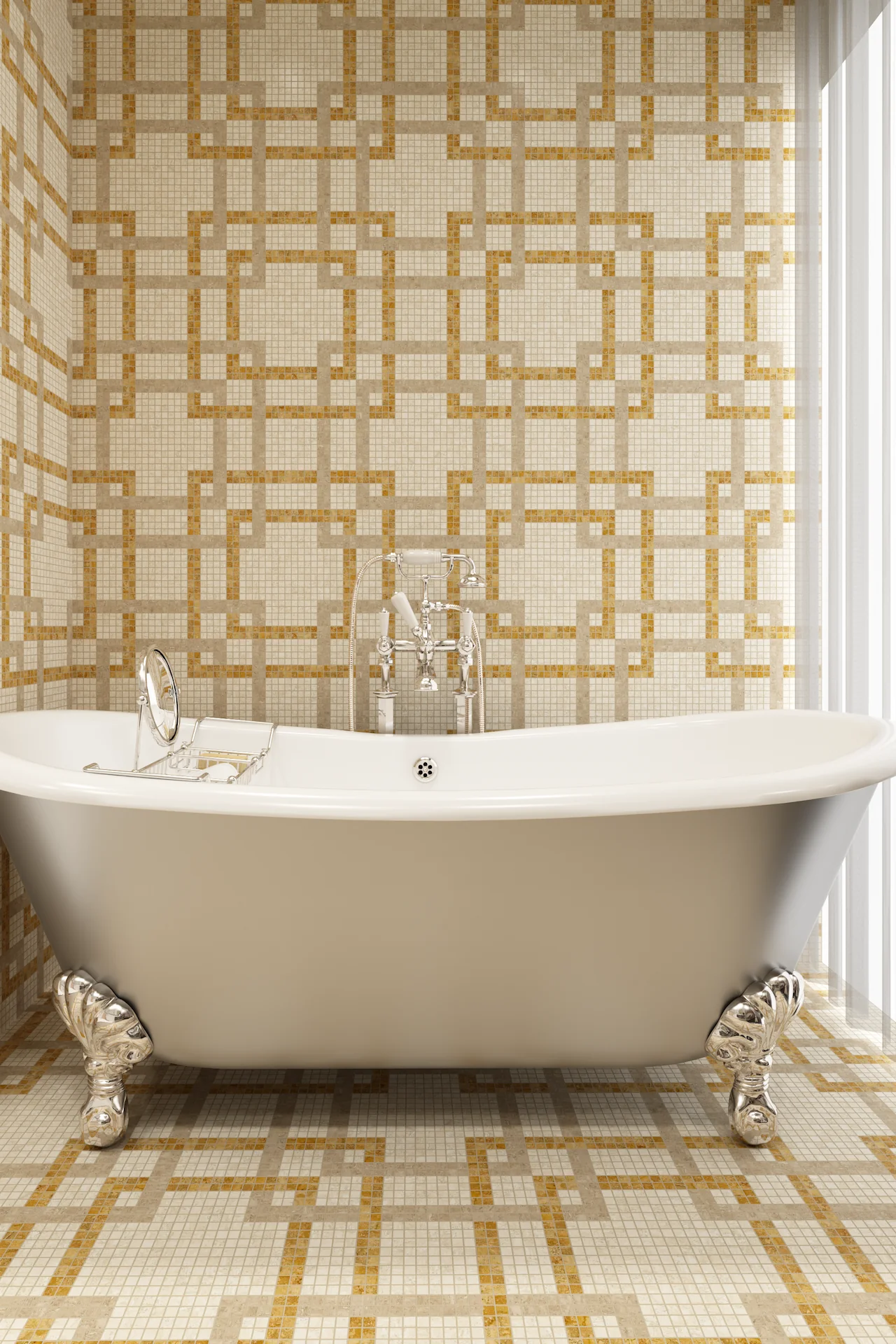 Interlock Travertine Chiaro Noce Giallo Mosaic