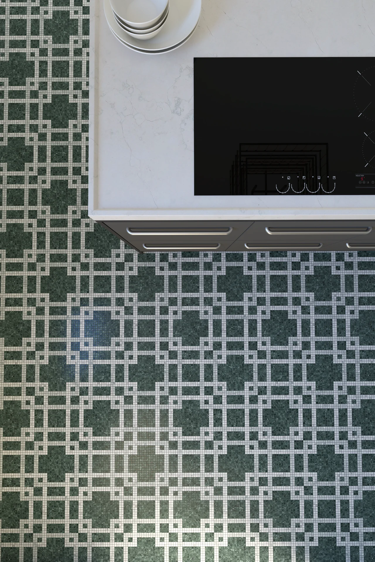 Interlock Verde Alpi Statuario Veneto Bardiglio Mosaic