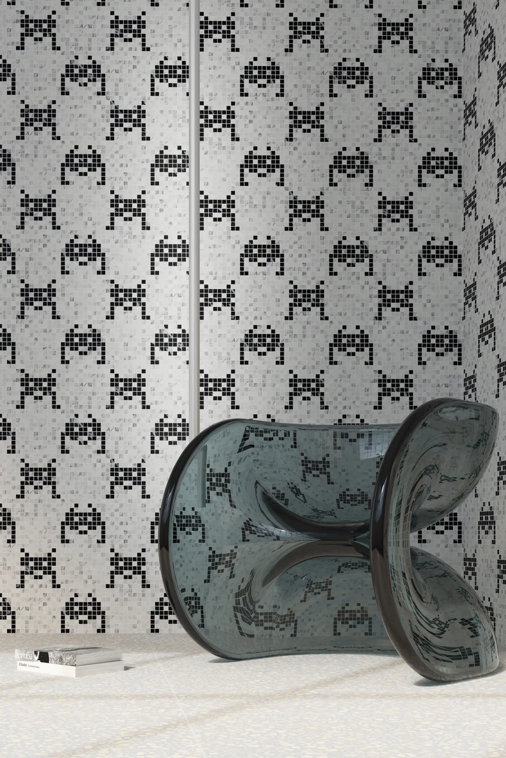 Invaders Bianco Veneto Nero Marquina Mosaic