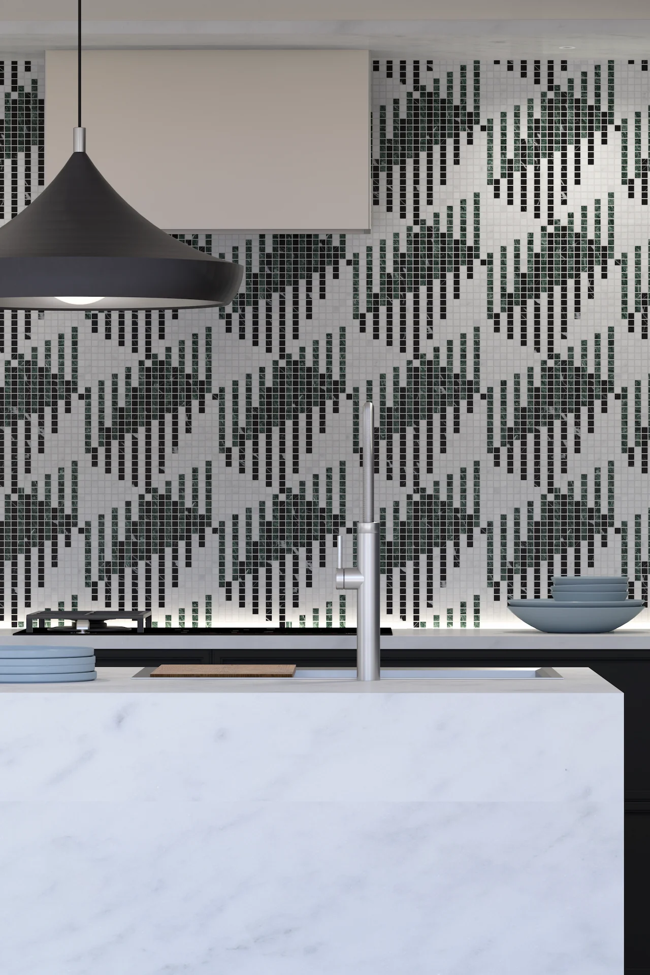 Shadow Carrara Verde Alpi Nero Marquina Mosaic