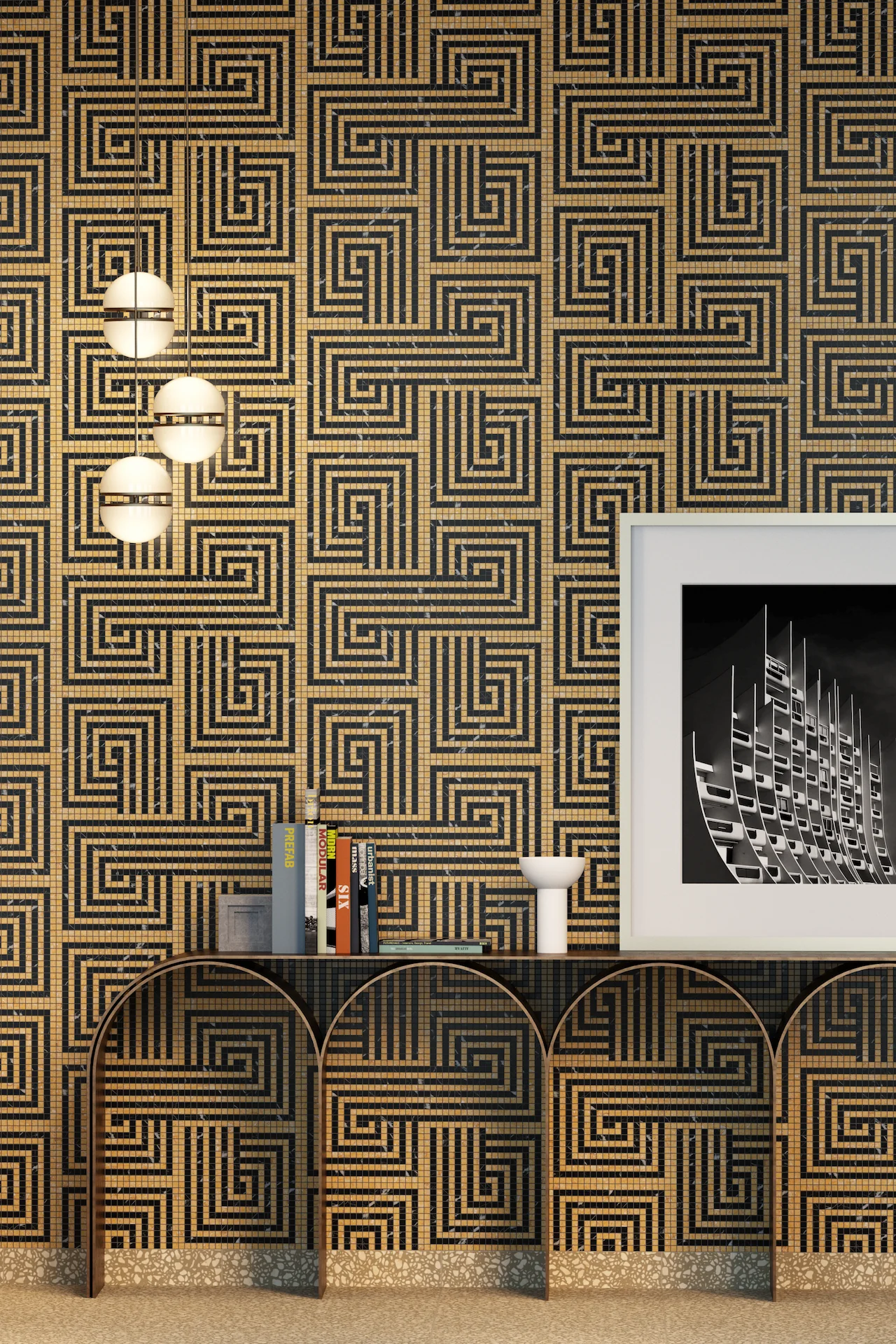 Spiral Nero Marquina Giallo Reale Mosaic