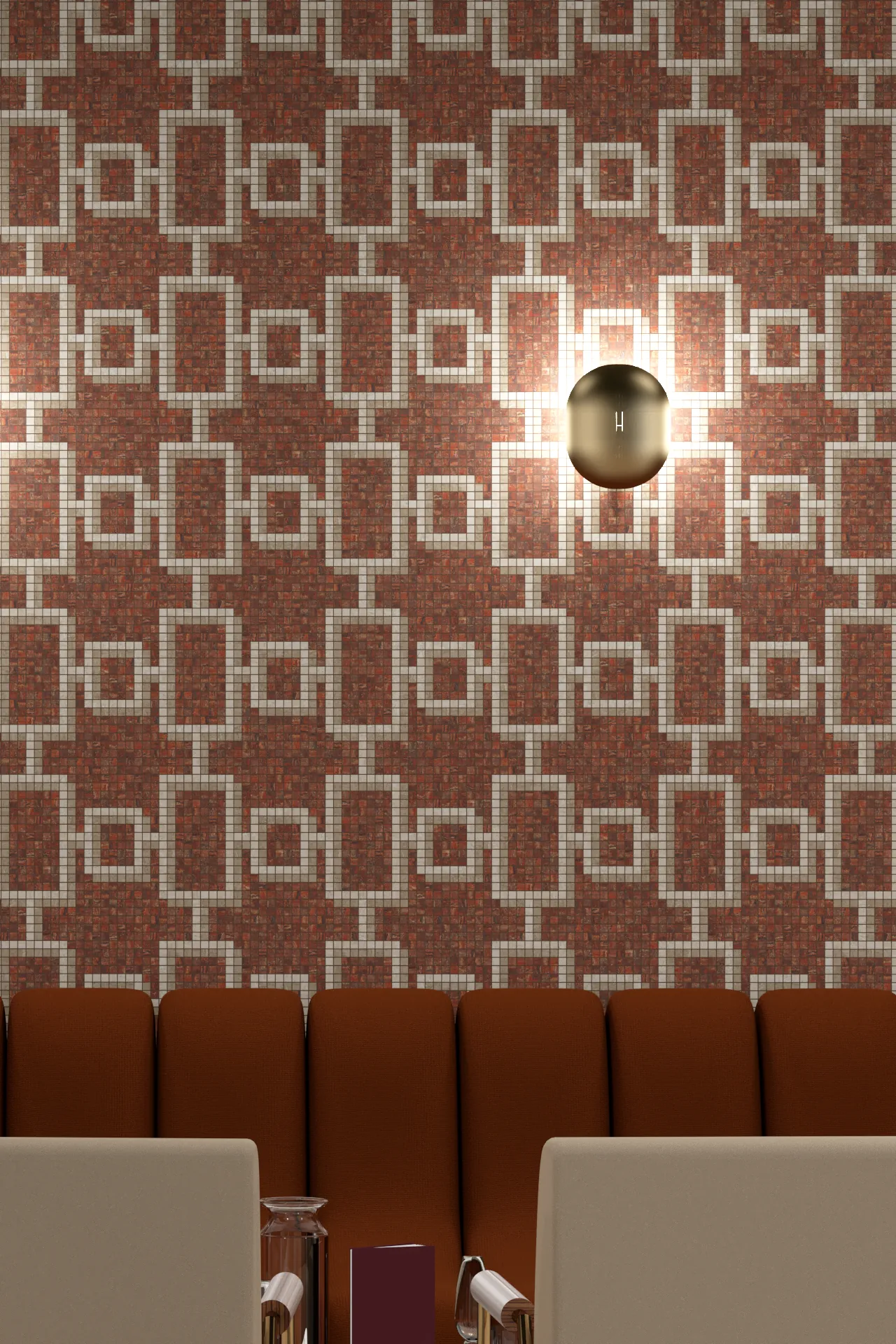 Trellis Travertine Rosso Chiaro Noce Mosaic