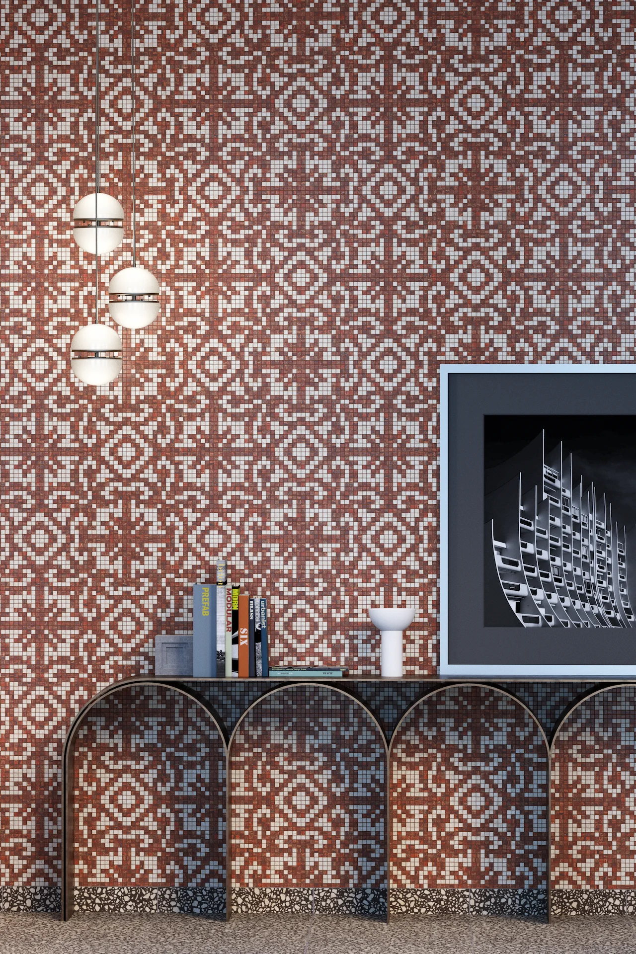 Weave Travertine Rosso Chiaro Mosaic