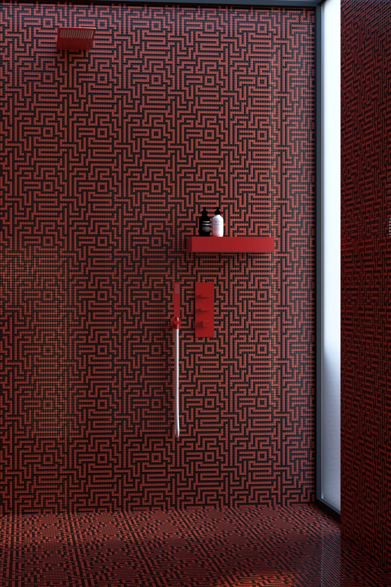 Labyrinth Rosso Nero Glass Mosaic