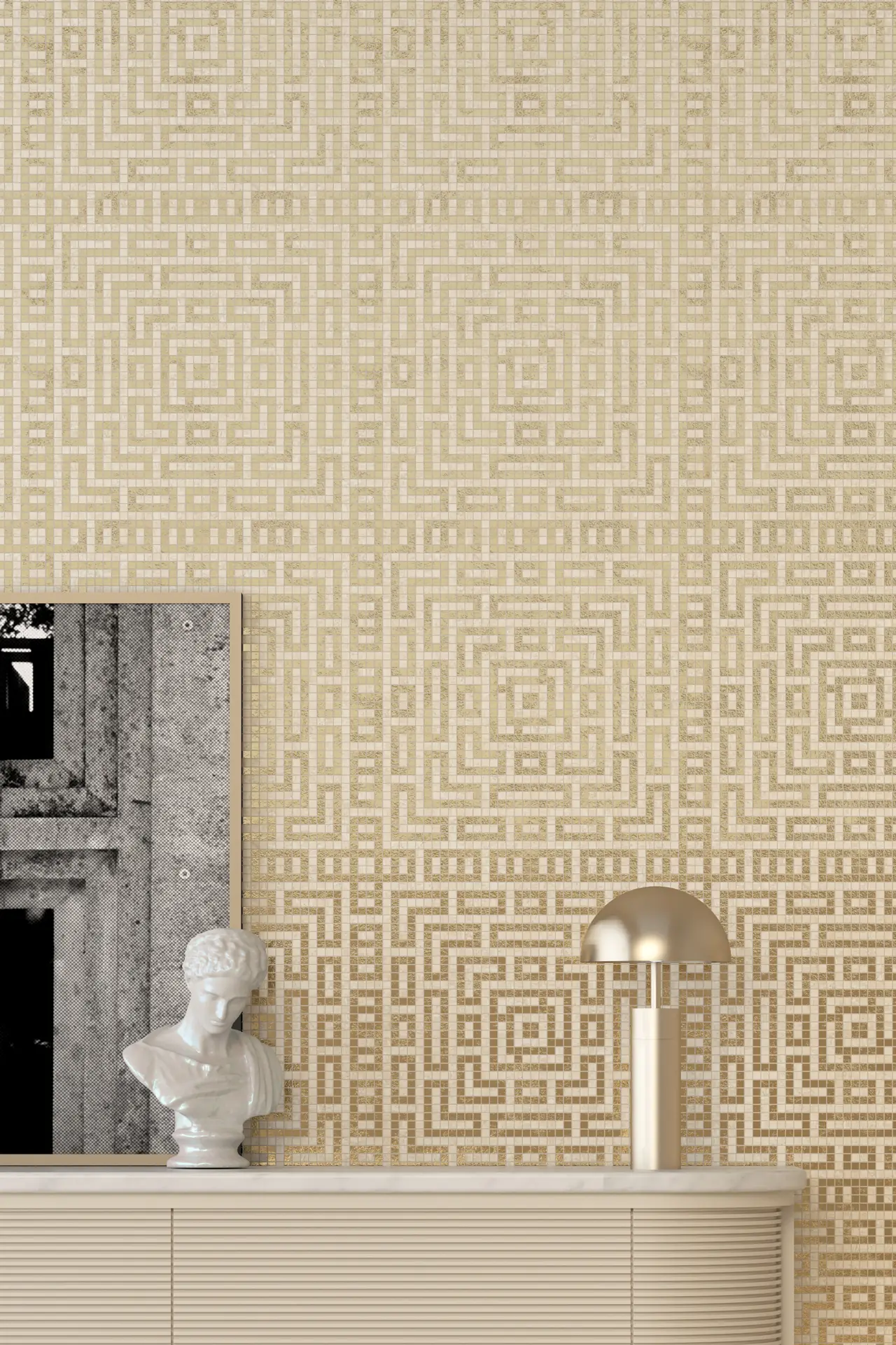 Castle Travertine Chiaro Oro Mosaic