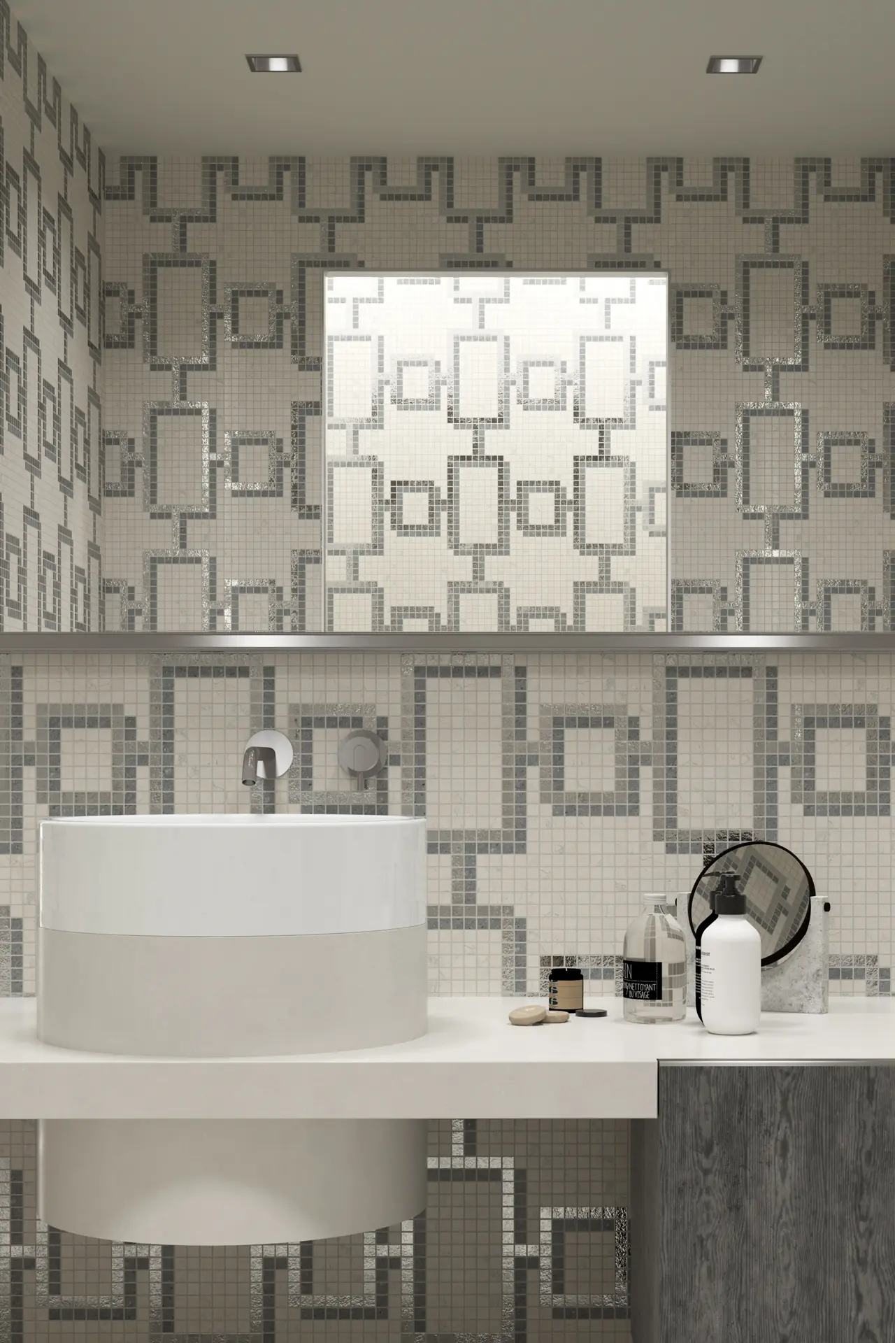 Trellis Bianco Perlino Pietra Vesuvio Oro Bianco Mosaic