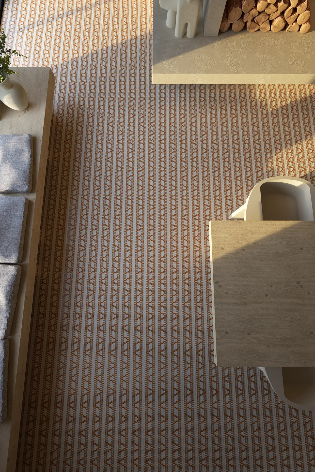 Burano Chevron Arancio Round Mosaic
