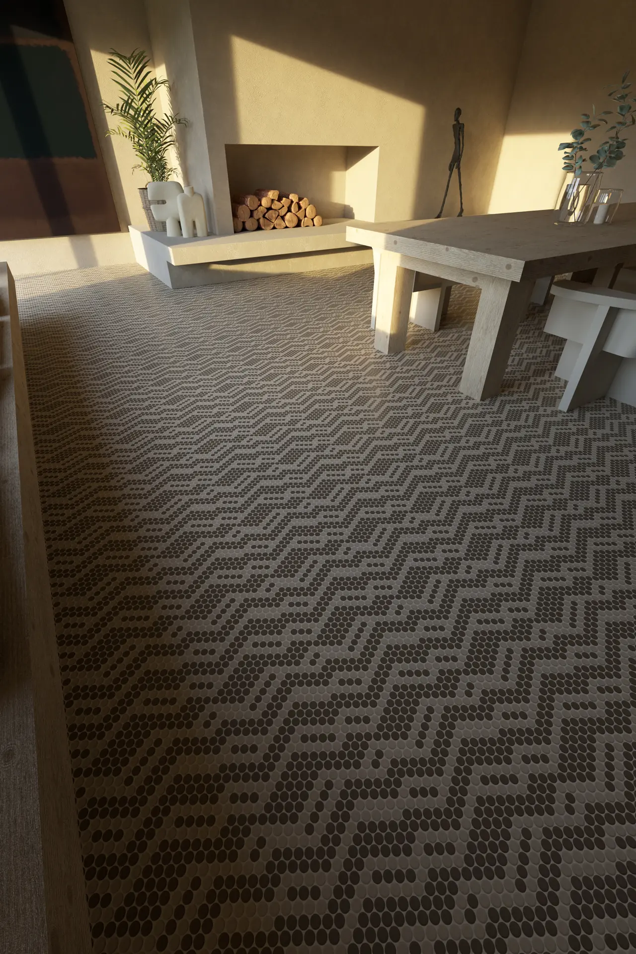 Burano Strands Fango Round Mosaic